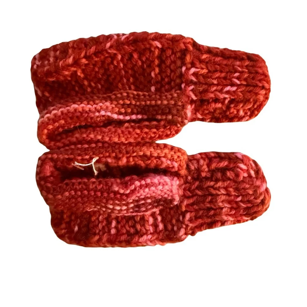 Hand Knit Warm Knitted Kids Slippers in Red Toddler Size 7-10 Cottagecore Cozy